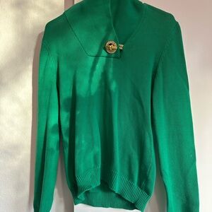 Lauren Ralph Lauren Green Cowl Neck Sweater with Gold Button